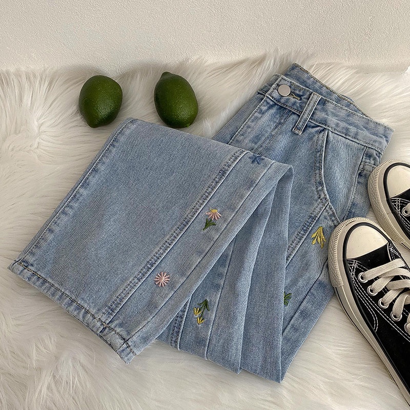 Quần Jeans Denim Lưng Cao Ống Rộng Plus Size