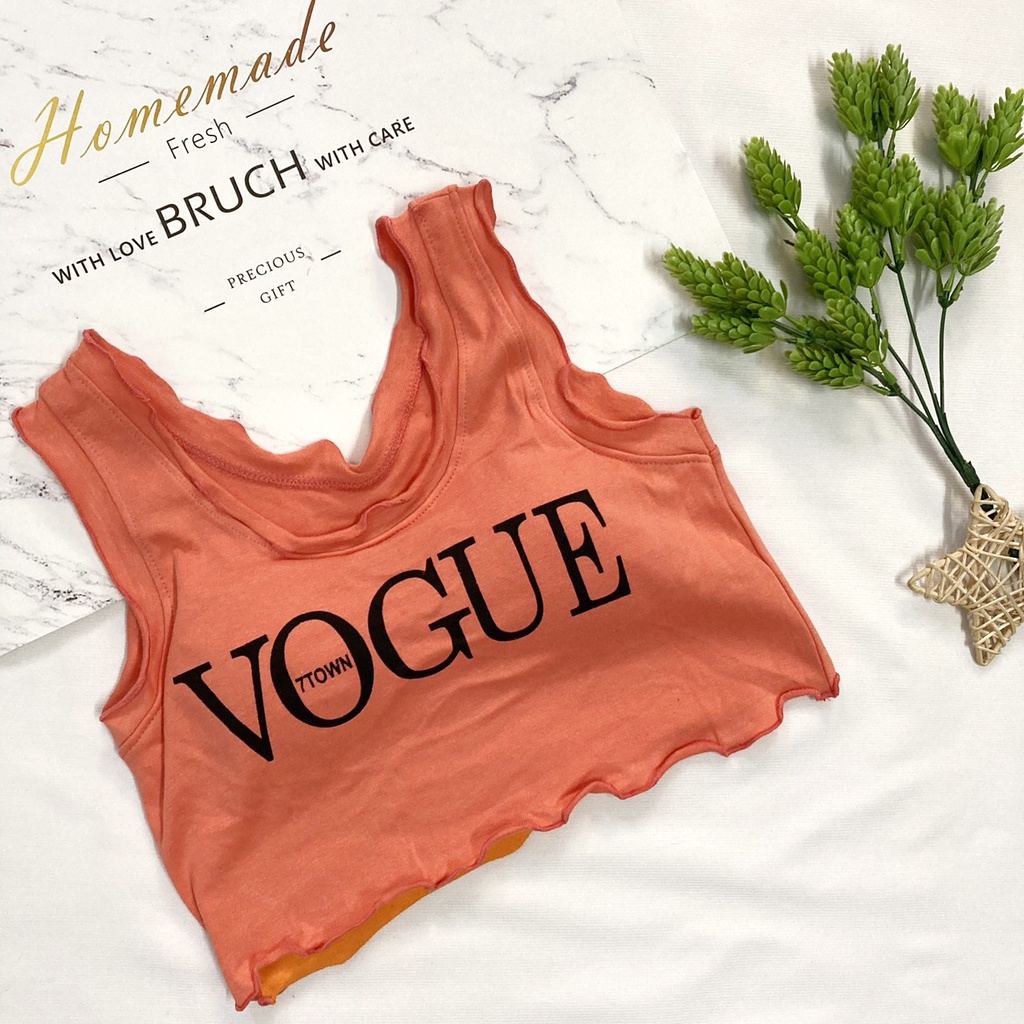 Áo Thun sát nách cho Nữ dáng Croptop từ 35-45kg in chữ vogue - AONU15