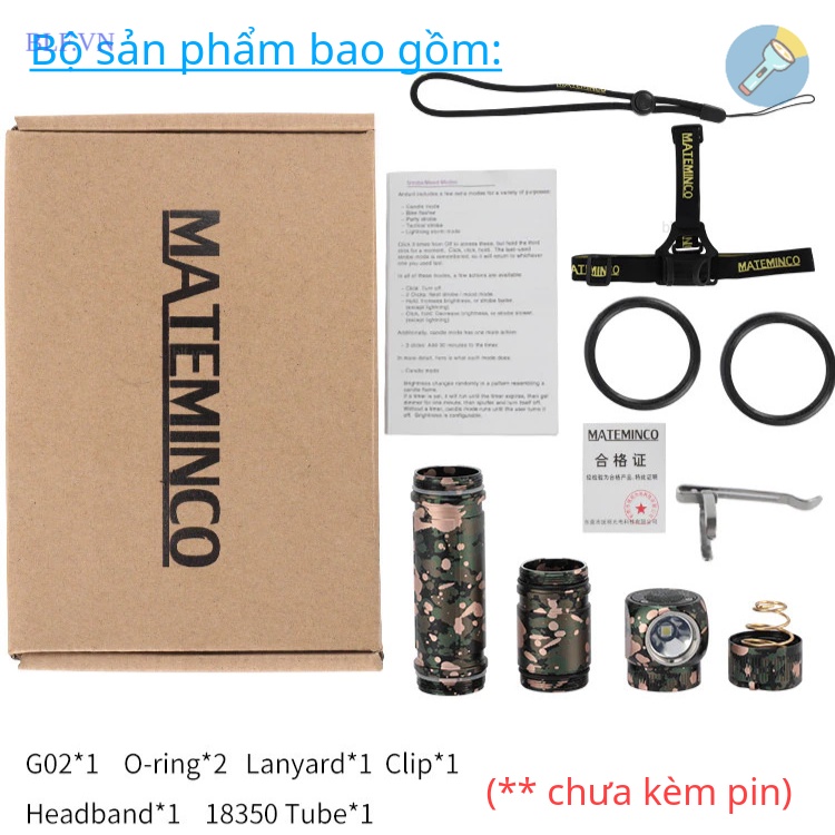 [Mã LIFEXANH03 giảm 10% đơn 500K] Đèn pin MATEMINCO G02 1600lm USB Type-C 188650 18350 - đèn gù / đèn đội đầu