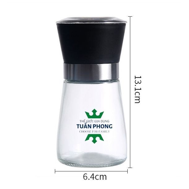 Lọ xay tiêu cao cấp dung tích 180ml,Dụng cụ xay tiêu cầm tay viền Inox304 vặn vừa tay,Cối xay tiêu cầm tay vặn thôngminh