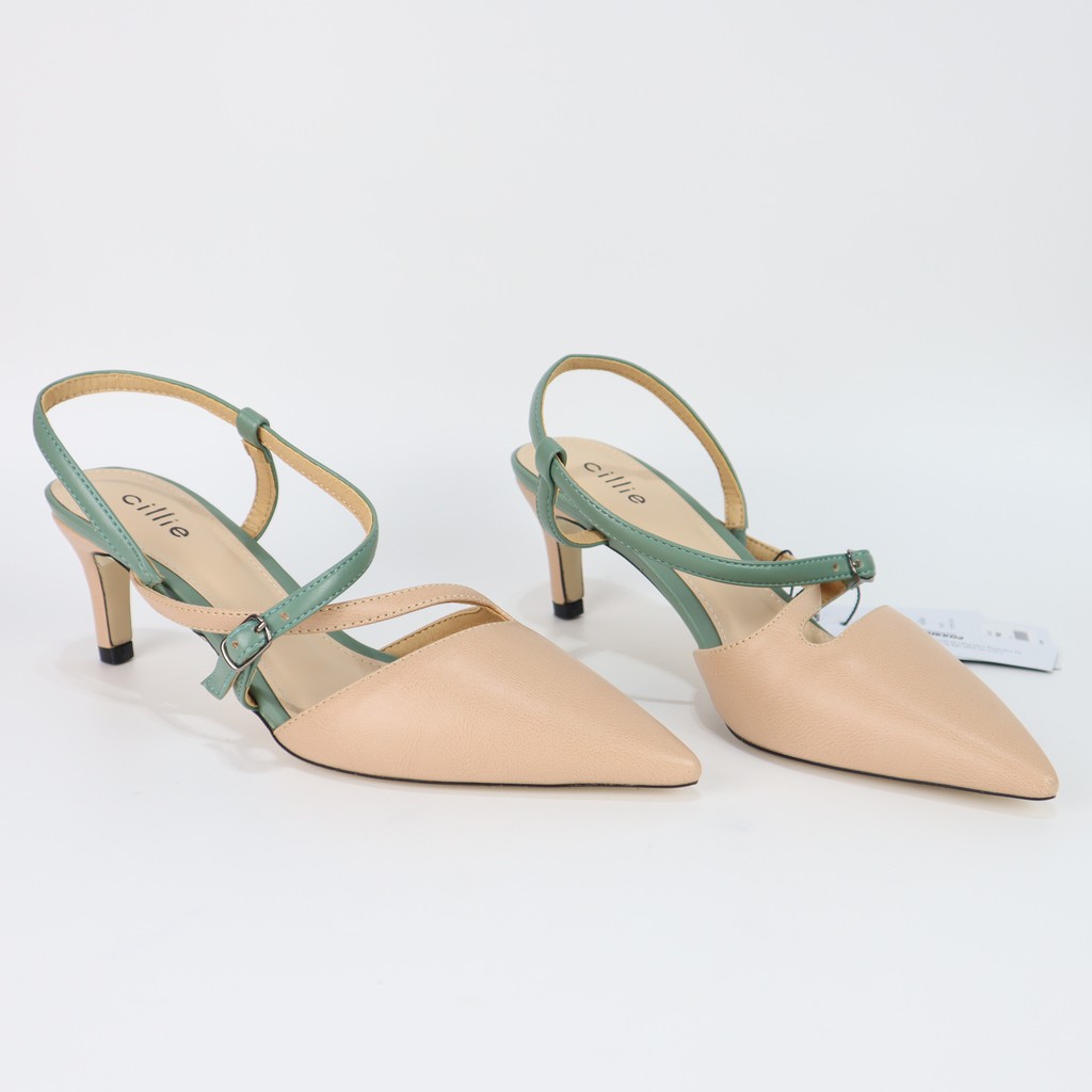 Giày sandal nữ thời trang bít mũi hở hậu quai chéo gót trụ cao 5cm Cillie 1012a