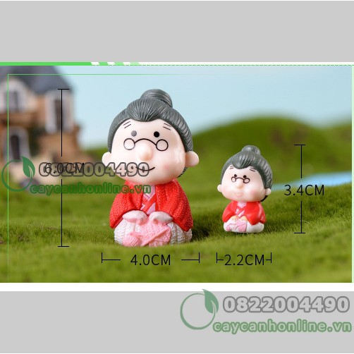 Cặp đôi ông bà già ngồi loại to trang trí tiểu cảnh cây cảnh đồ lưu niệm tượng mini để bàn