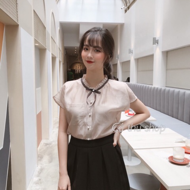 Áo tơ cổ bèo nơ