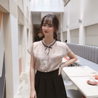 Áo tơ cổ bèo nơ