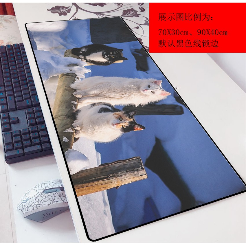 Tấm Lót Chuột Và Bàn Phím Máy Tính Cỡ Lớn 70x30 In Hình Mèo Hoạt Hình Dễ Thương