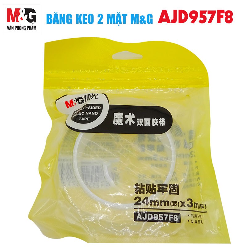 Băng keo NANO 2 mặt siêu dính trong suốt cao cấp M&amp;G AJD957F8/ AJD957F9 đa năng cường lực dài 3m, 5m