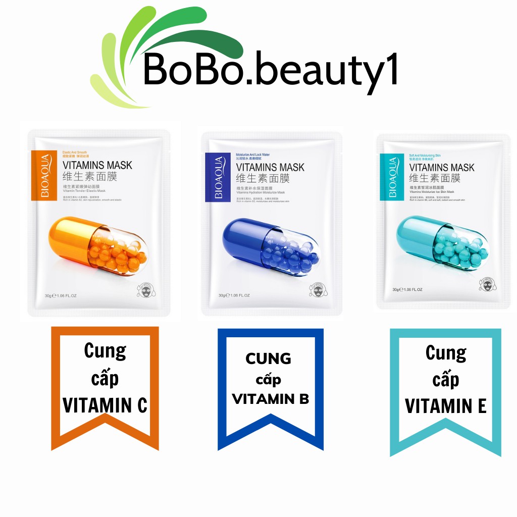 Mặt nạ giấy dưỡng trắng da cấp ẩm nước Vitamin da dầu mụn sáng da mask BIOAQUA nội địa Trung