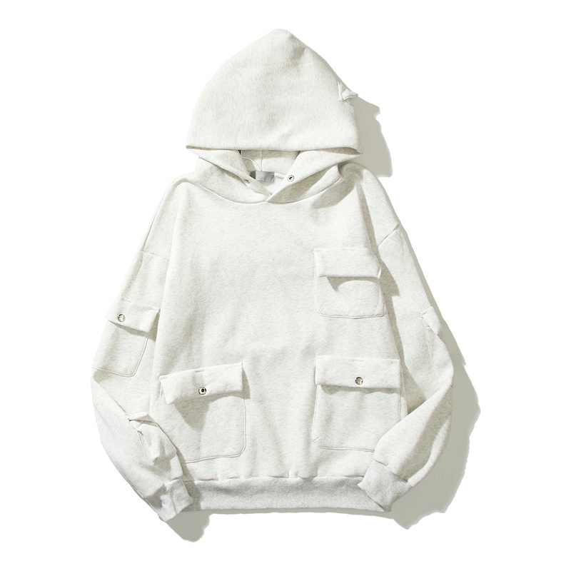 Hàng Bán Chạy Áo Hoodie Cotton Plus Size Tay Dài Dáng Rộng Nhiều Túi Cổ Điển Cho Nam Và Nữ