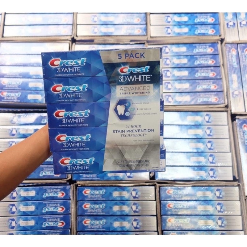 Kem Đánh Răng Crest 3D White Advanced Tripple Whitening 158G Loại Bỏ Vết Bẩn, Trắng Răng