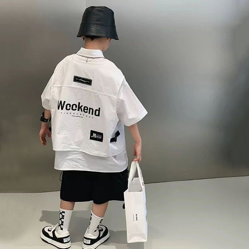 Áo Sơ Mi Ngắn Tay Họa Tiết Kẻ Sọc Thời Trang Mùa Hè Hàn Quốc Cho Bé Trai