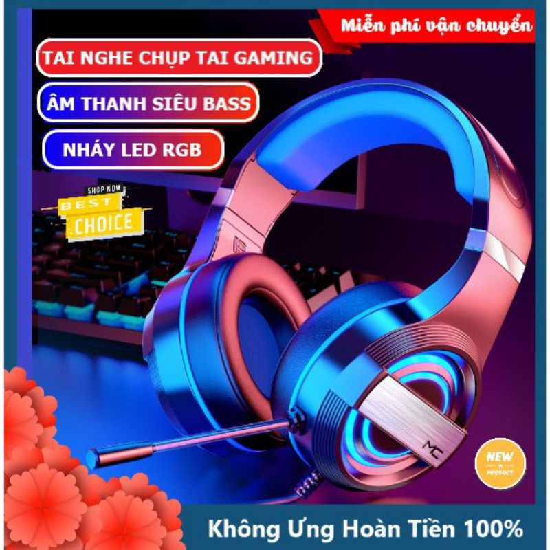 Tai nghe chụp tai máy tính GAMING MC Q9 có đèn LED đổi màu, có mic đàm thoại, headphone chơi game trên laptop, pc