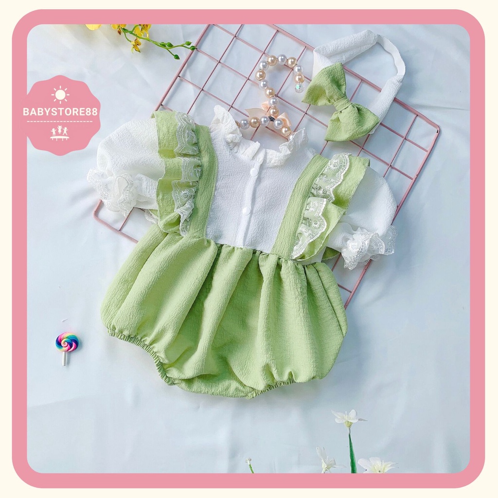 set Body cho bé xanh cốm tặng turban - set body váy bé gái sơ sinh Thời Trang TRẺ EM Hàng Thiết Kế Cao Cấp v77