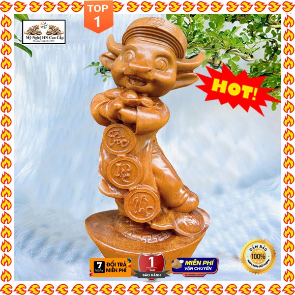 🔥GIÁ RẺ NHẤT🔥 Trâu Vàng, Tượng Trâu Vàng Trang Trí Nhà Cửa, Taplo Xe Hơi Cao 15cm ( Gỗ Bách Xanh)