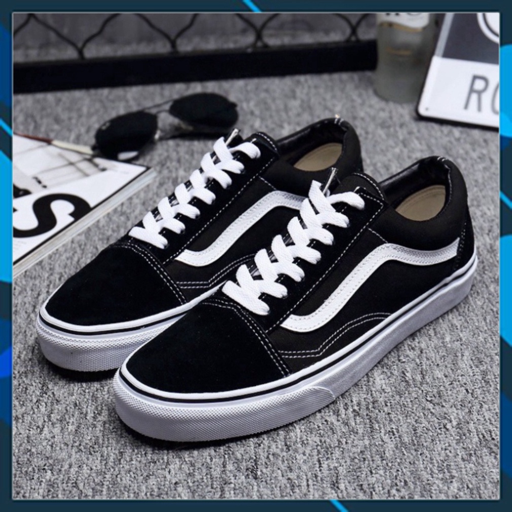 Giày Vans sneaker nam nữ, Giày thể thao bata 𝐕𝐚𝐧𝐬 𝐎𝐥𝐝 𝐒𝐤𝐨𝐨𝐥 cổ ngắn dáng đen kẻ trắng nhung nỉ.