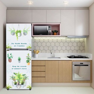 Decal dán tủ lạnh Lá Cây phong cách Vintage - miếng dán tủ lạnh chậu cây