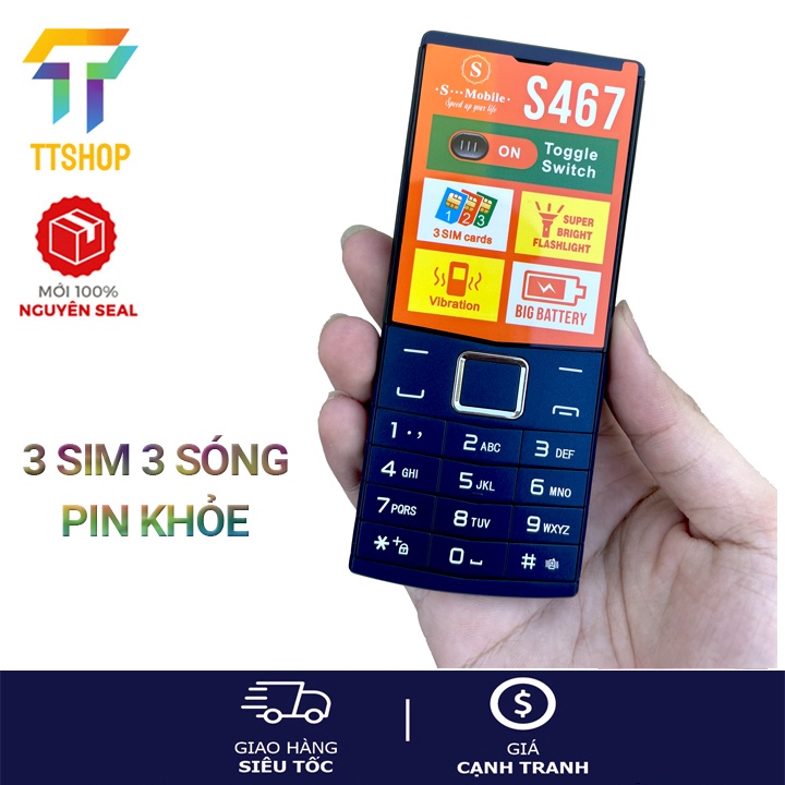 Điện thoại SMobile S467 3 sim 3 sóng, loa to, màn hình lớn , pin khủng 3000mah - Mới nguyên seal