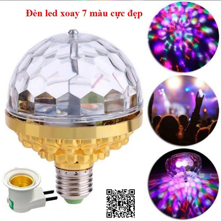 Đèn led 7 màu tự xoay cảm ứng theo nhạc tặng kèm đui đèn new