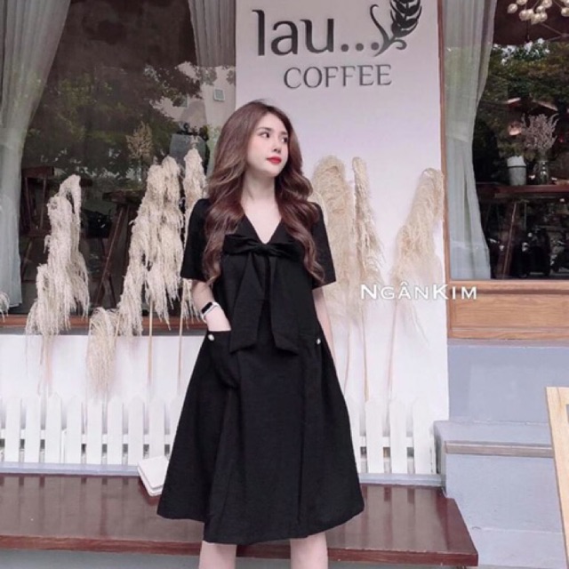 Váy suông thắt nơ xinh xắn 2 màu chất đũi