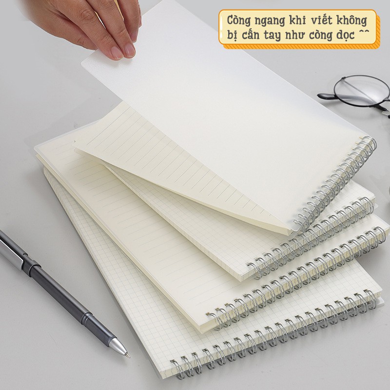 [Còng Ngang B5/A5/A6] Sổ Tay Gáy Xoắn Lò Xo Bìa Còng Nhựa Trong Suốt Bullet Journal Chất Giấy Cực Đẹp - RosyPosy