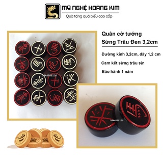 Quân cờ tướng Sừng Trâu Đen 3,2cm. Đục 2 Mặt. Mỹ Nghệ Hoàng Kim quân cờ tướng đẹp