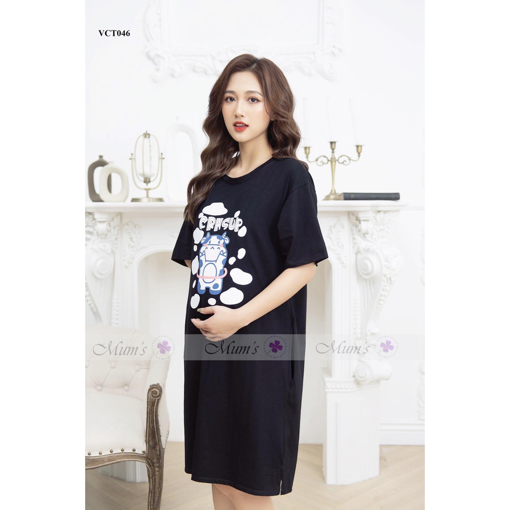 Đầm bầu  FREESHIP  váy cotton hình chữ CRHSUP cộc tay