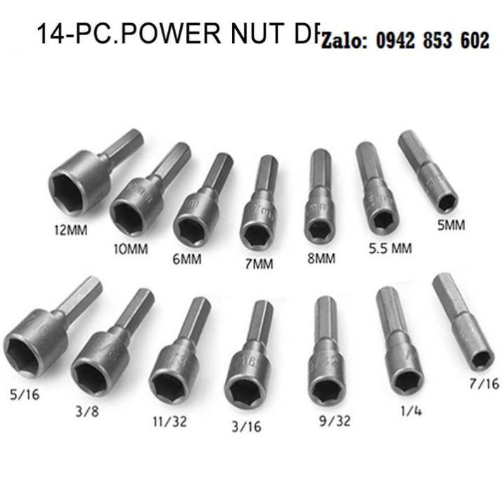 Bộ 14 đầu khẩu vặn ốc lục giác gắn máy khoan - đầu tuýp lục giác - Bộ khẩu lục giác