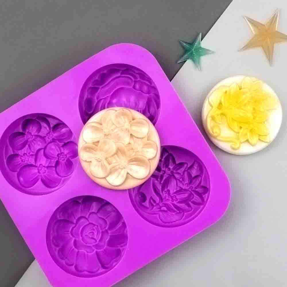 Khuôn Silicone Làm Xà Phòng/Xà Phòng Hình Bông Hoa 4/6 Ô Xinh Xắn DIY
