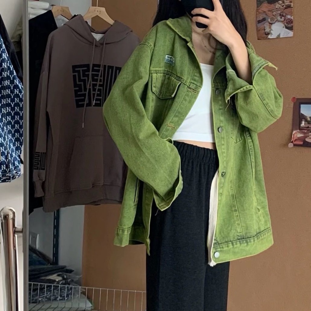 Áo Khoác Denim Dáng Rộng Thời Trang Mùa Thu Cá Tính Cho Nữ