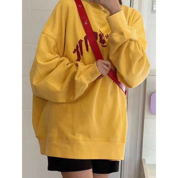 Áo Sweater Nỉ Vàng Unisex Nam Nữ, Áo Cổ Tròn Tay Bồng From Rộng Hàn Quốc( Hàng sẵn)