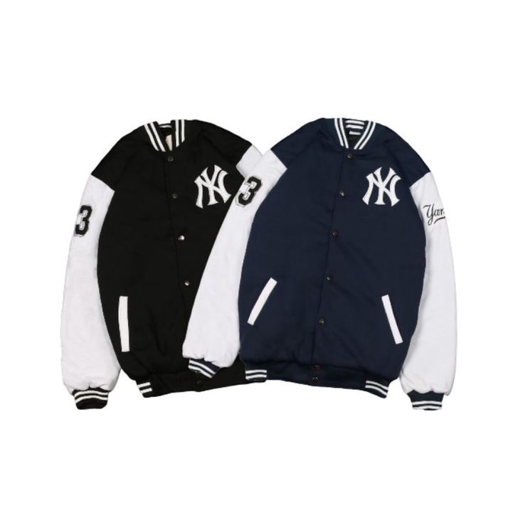 Áo Khoác Bóng Chày Màu Đen & Xanh NAVY In Chữ Varsity MLB YANKEES Cá Tính