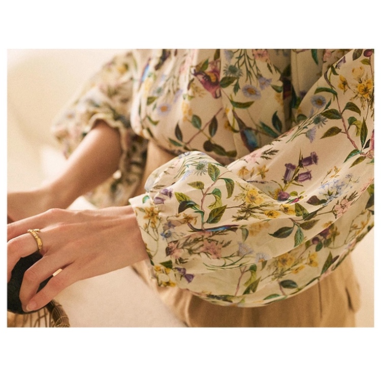 Áo Sơ Mi Voan Mỏng Họa Tiết Hoa Phong Cách Pháp Thời Trang Mùa Thu Cho Nữ