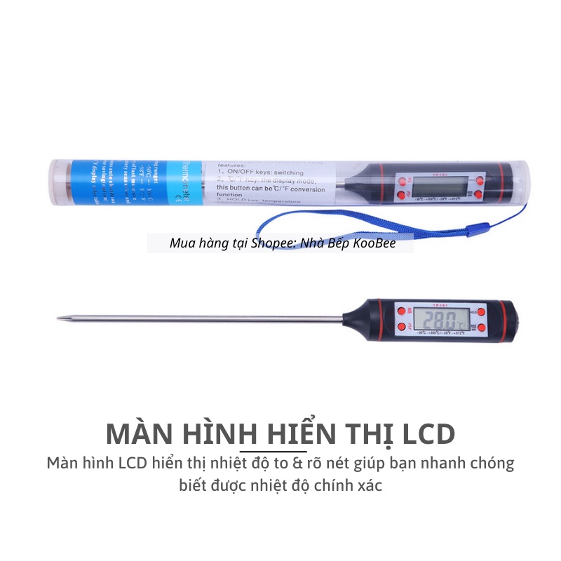 Nhiệt kế điện tử đa năng đo nước pha sữa, nước tắm, đo chất lỏng - Nhiệt kế thực phẩm KOOBEE