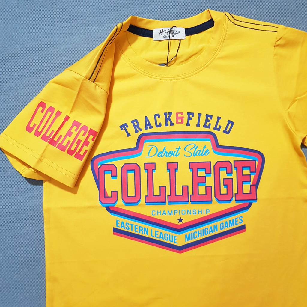 Áo thun bé trai in chữ viền vai đơn giản khỏe khoắn cho con trai lớn 30-75kg