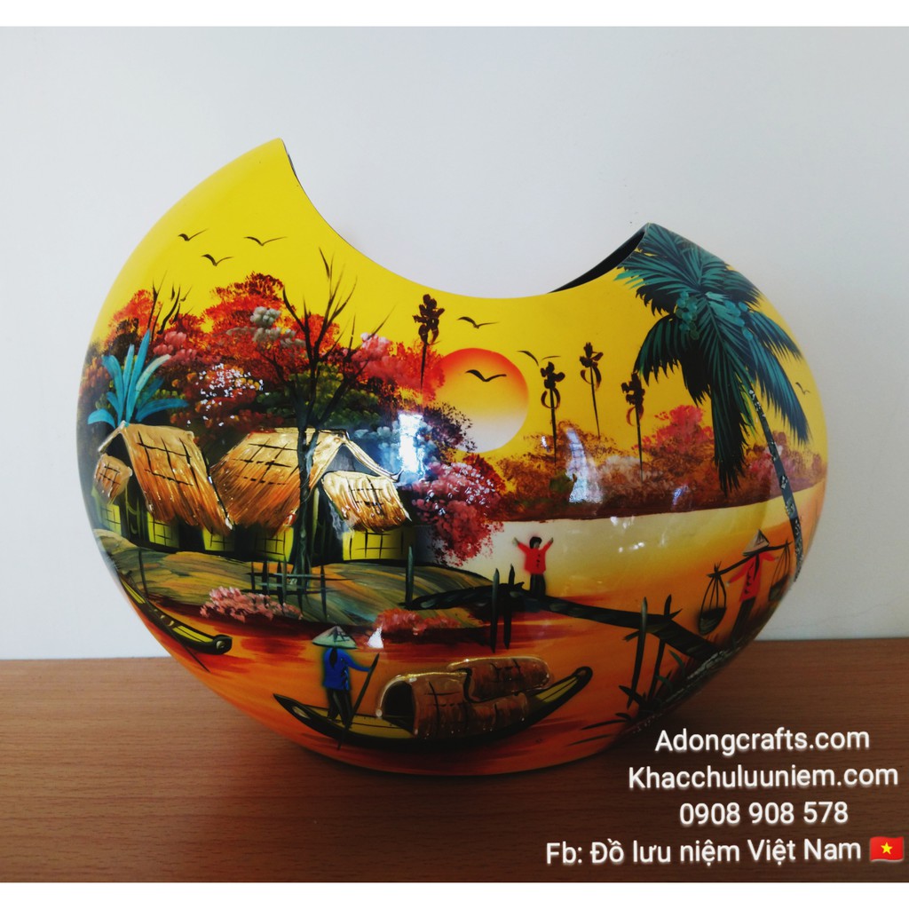 Bình sơn mài Ánh trăng trang trí cảnh đồng quê, bình cắm hoa - Hình Ảnh Việt Nam - Quà Tặng - Quà Lưu Niệm Việt Nam