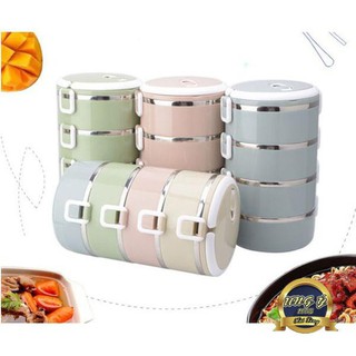 Hộp đựng cơm giữ nhiệt 4 tầng cặp lồng làm từ nhựa lúa mạch hộp cơm văn phòng