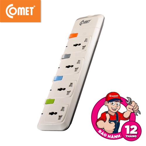 Ổ Cắm Nối Dài Comet CESG2403 dây dài 3m, 4 lỗ 3 chấu, 4 công tắc, có nắp che lỗ cắm an toàn