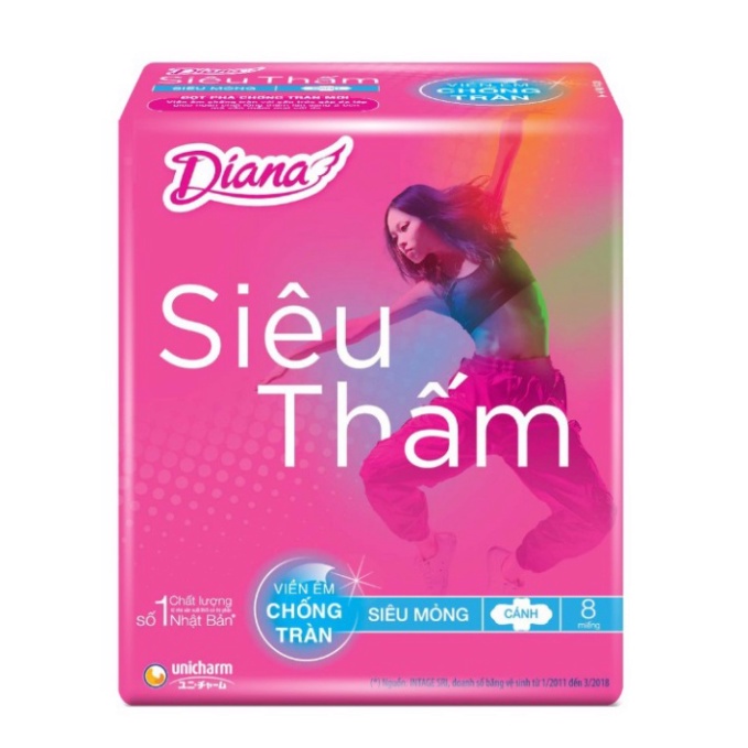 Băng vệ sinh Diana siêu thấm siêu mỏng cánh gói 8 miếng