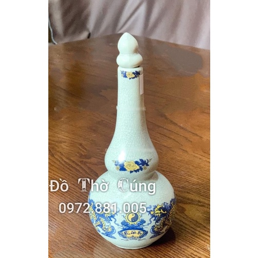 Bộ đồ thờ thần tài men rạn rồng vàng viền xanh
