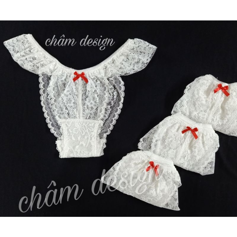 Quần lót ren trắng gắn nơ đỏ nổi bật . Hàng thiết kế và sản xuất độc quyền tại shop