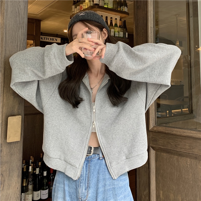 IELGY IELGY Áo sweatshirt Ngắn Dáng Rộng Có Khóa Kéo Cho Nữ