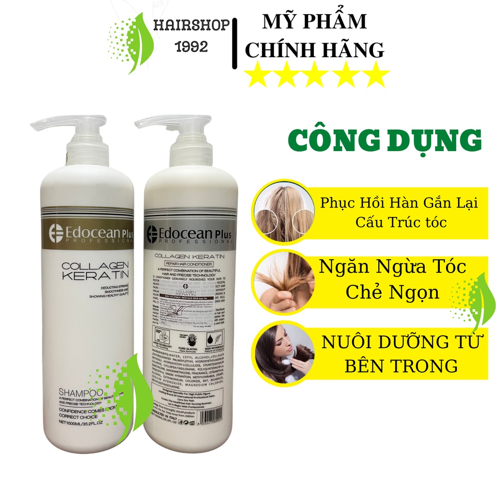 Dầu gội keratin colagen EDUCEAN kiềm dầu phục hồi chống rụng tóc siêu mượt , combo dầu gôi dầu xả 500ml * 2