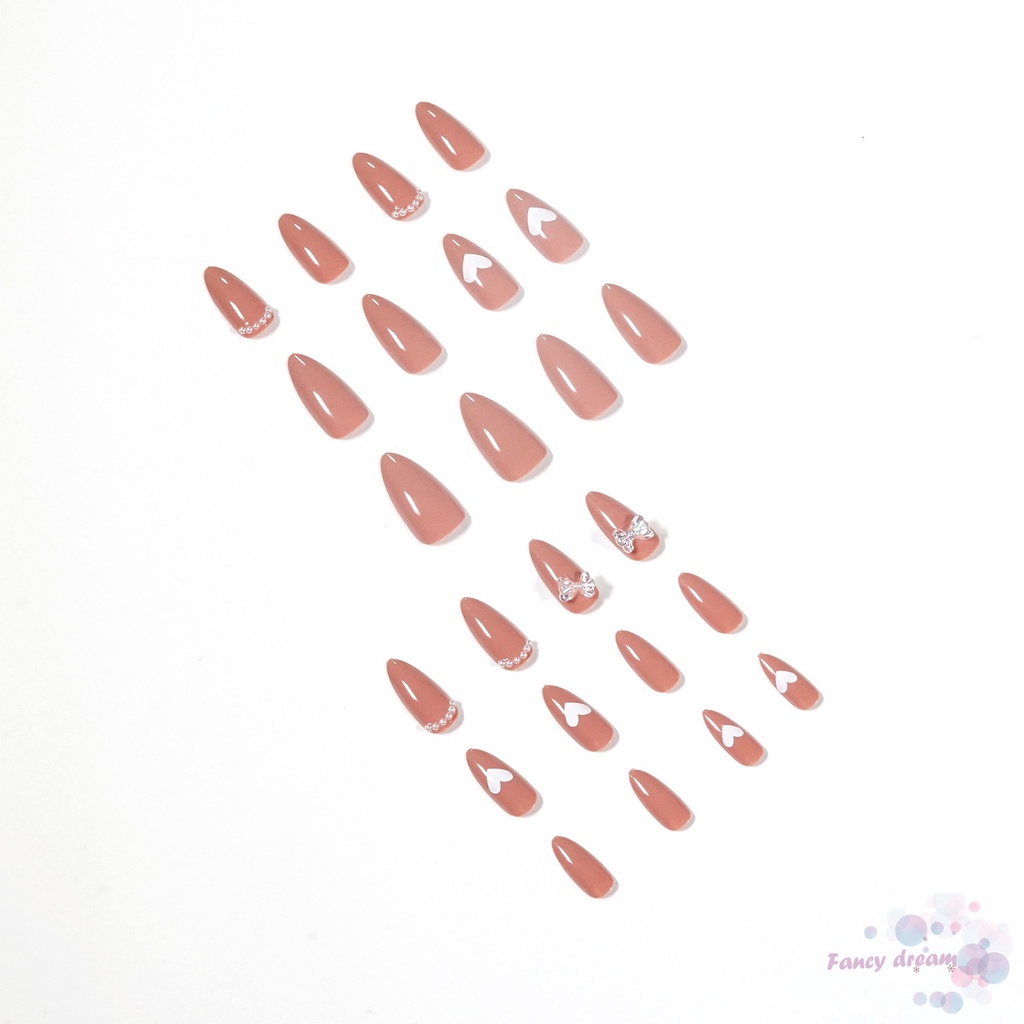 [Hàng mới về] Set 24 móng tay giả họa tiết trái tim màu trắng có thể tháo rời