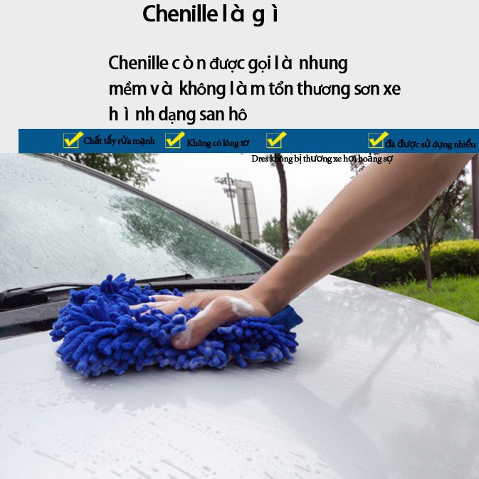 Găng Tay Rửa Xe Hơi Vải Chenille Hai Mặt Dày Chống Thấm Nước Thích Hợp Cho Mùa Đông