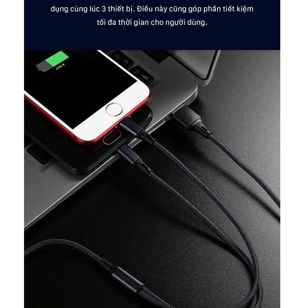 Dây cáp sạc nhanh 3 trong 1 Micro USB Type C cho Huawei Xiaomi iPhone.