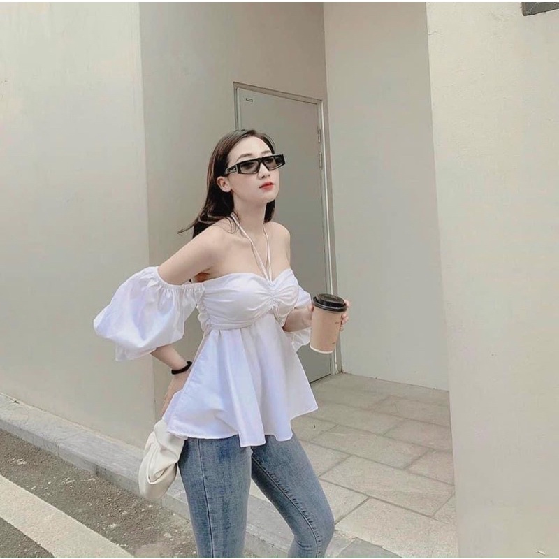 🌟 Áo kiểu trắng cúp ngực mặc được hai kiểu