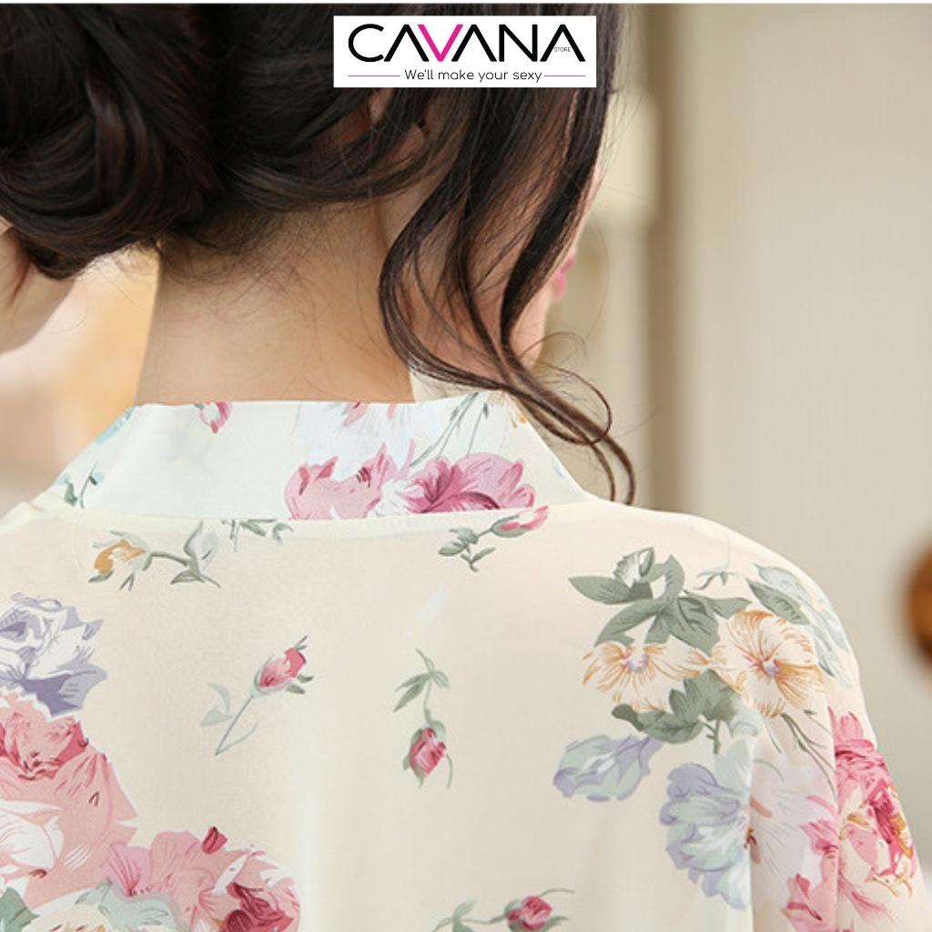 Áo choàng ngủ, đồ ngủ xuyên thấu gợi cảm cao cấp sang trọng voan in hoa N33 - CAVANA STORE