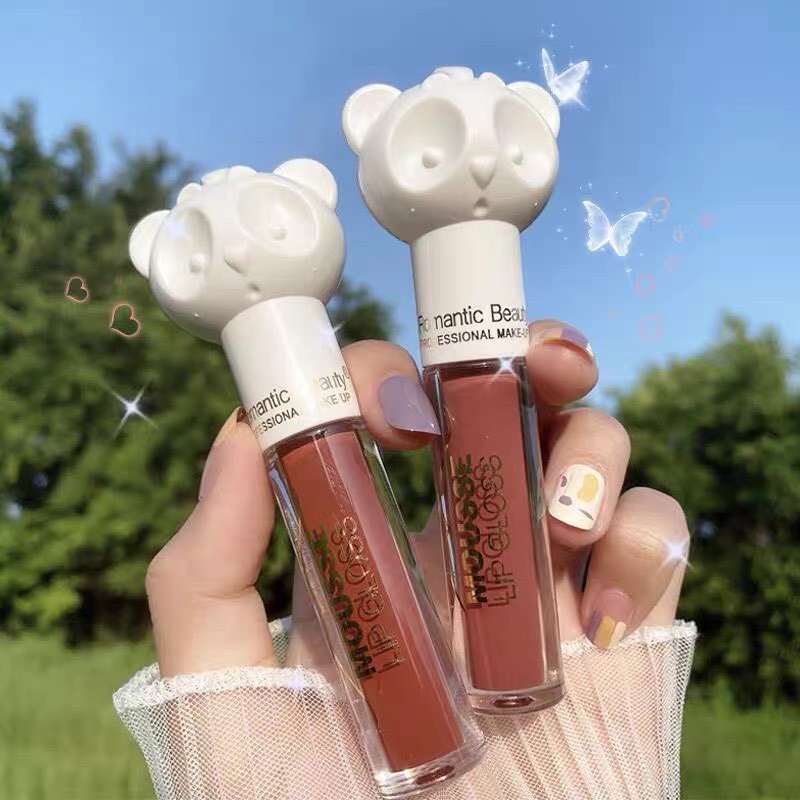 Son Kem Mousse Lip Gloss hình Gấu Siêu Cute Lên Màu Đẹp Lâu Trôi - Son Nội Địa Trung Được Ưa Chuộng