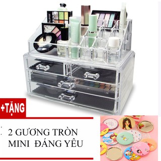 Kệ đựng mỹ phẩm 4 tầng( mica trong suốt) +Tặng 2 gương tròn mini