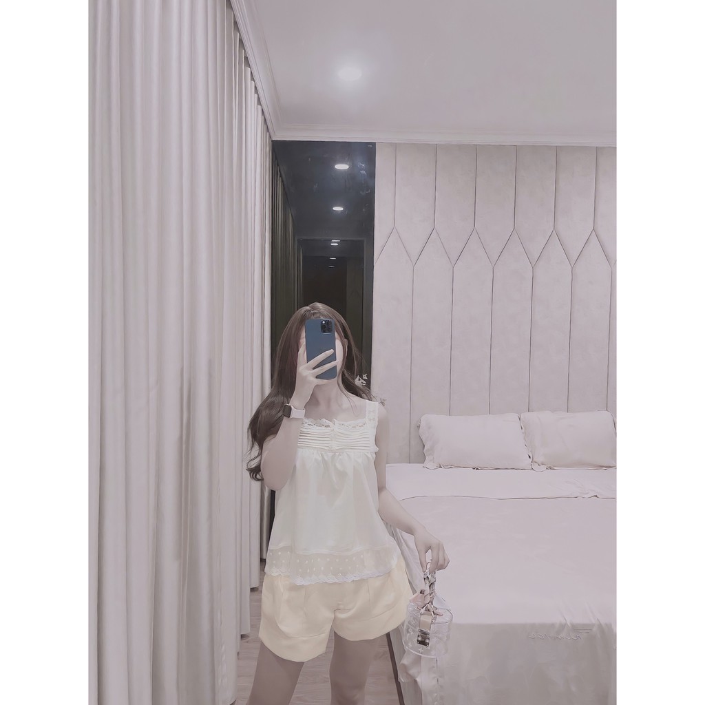 ⚡Set đồ dạo phố áo 2 dây xếp ly phối quần short
