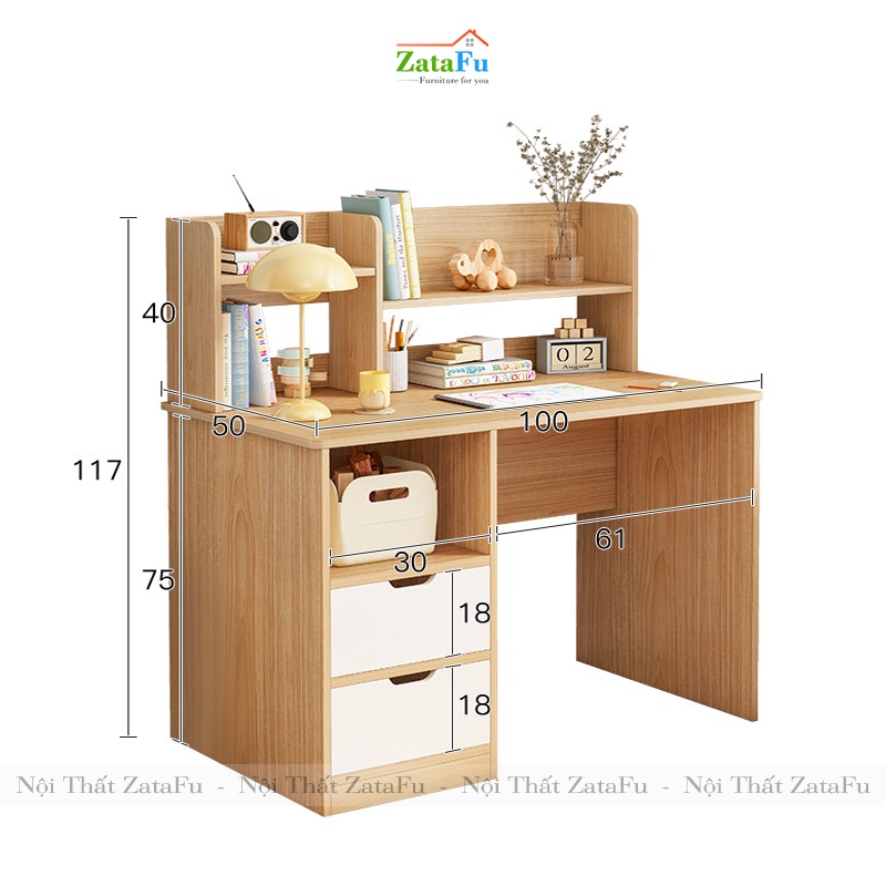 Bạn Học Cho Bé Có Kệ Sách Ván MDF dày 17mm BLV-34 ZataFu